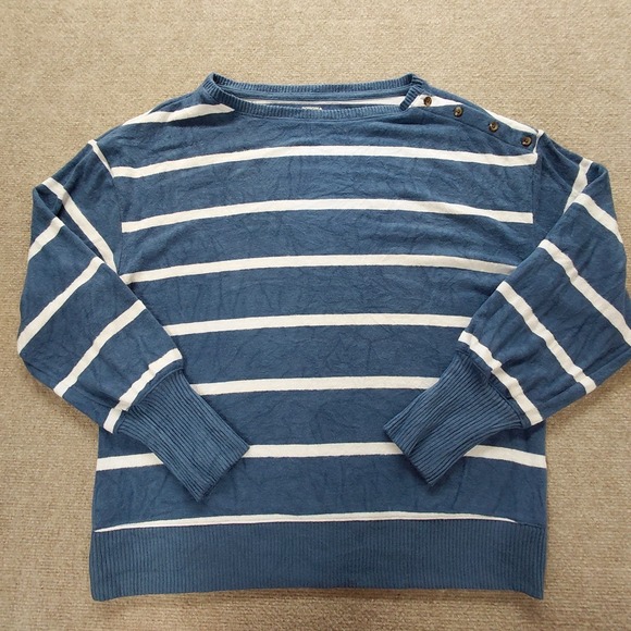 Sonoma Sweaters - Sonoma Boat Neck Blue Stripe Sweater Pullover Women L Knit Long Sleeve Coastal